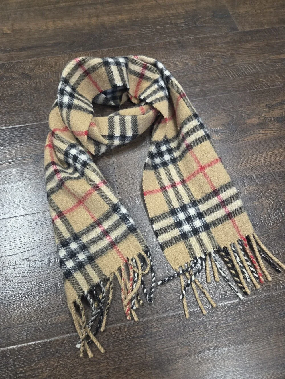 Authentic Burberry London 100% Cashmere Classic Nova Check Fringe Scarf Made in